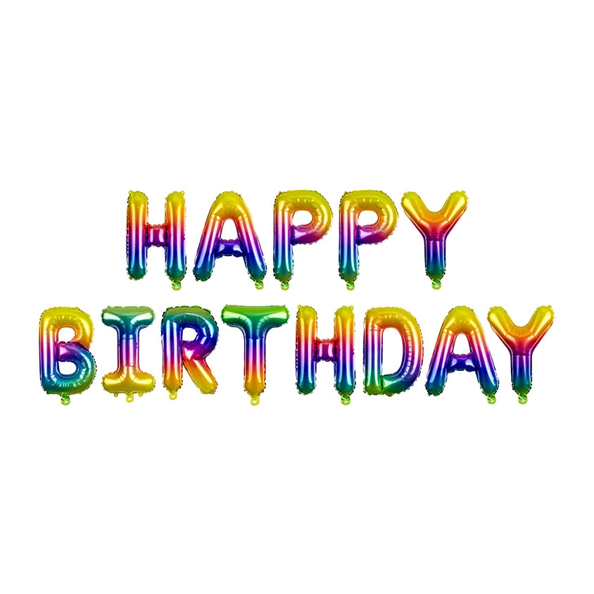 Folieballon Happy Birthday regenboog, leeg