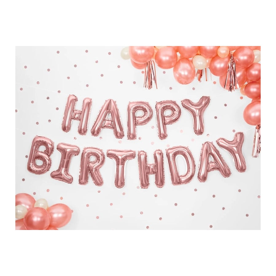 Folieballon Happy Birthday rosé goud, leeg