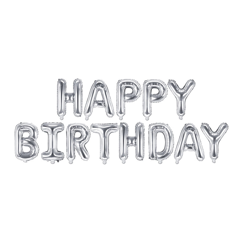 Folieballon Happy Birthday Zilver - 340x35 cm