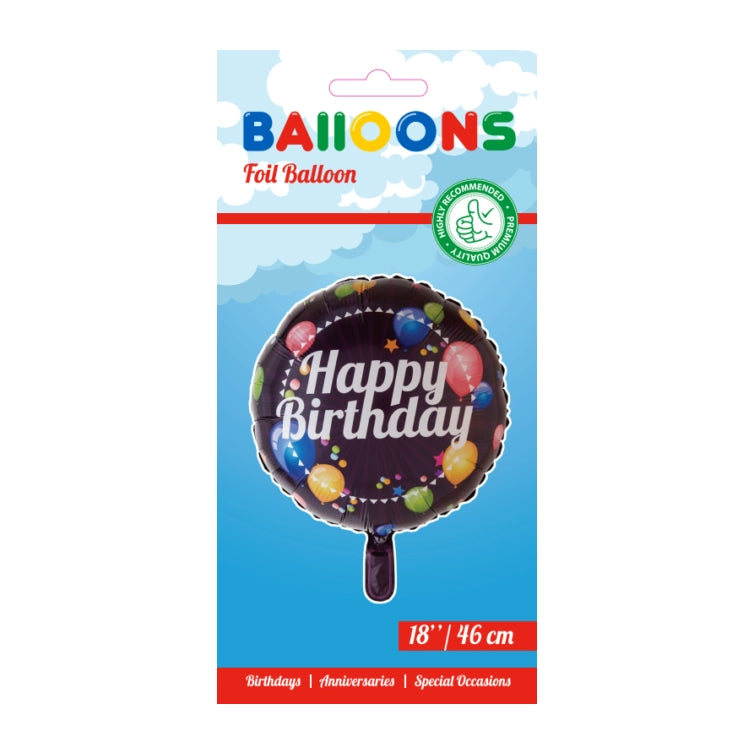 Folieballon Happy Birthday - Zwart - 46cm