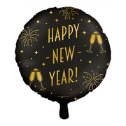 Folieballon Happy New Year - goud zwart  - 45cm
