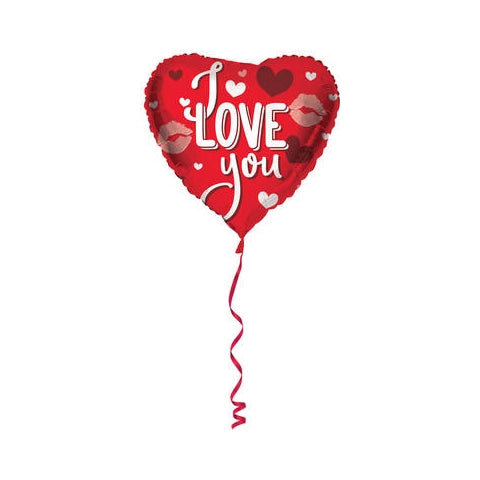 Folieballon hart I love you - Rood met kusjes - 45cm
