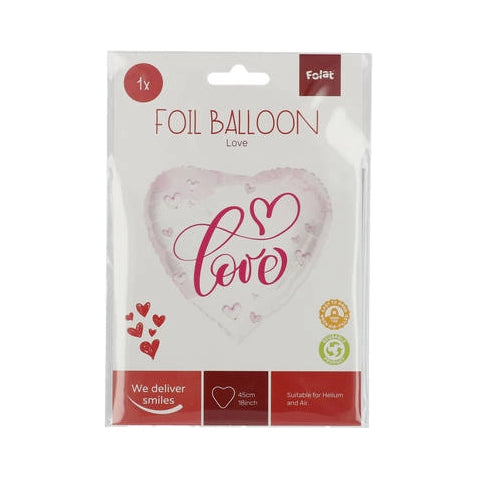 Folieballon hart love - Wit met Roze - 45cm