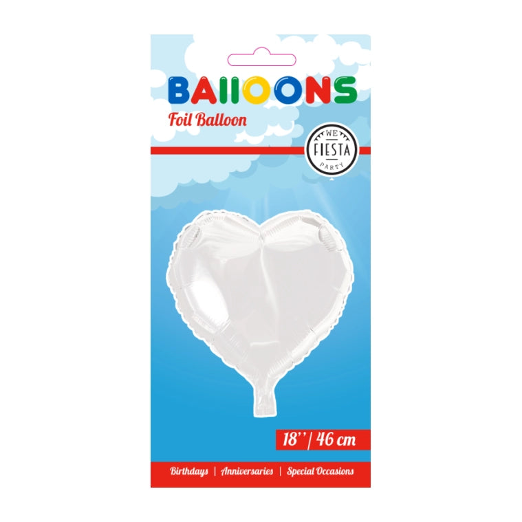 Folieballon hart - Wit - 46cm