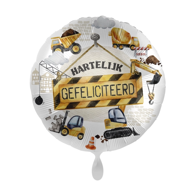 Folieballon Hartelijk Gefeliciteerd Bouwmachines 45cm