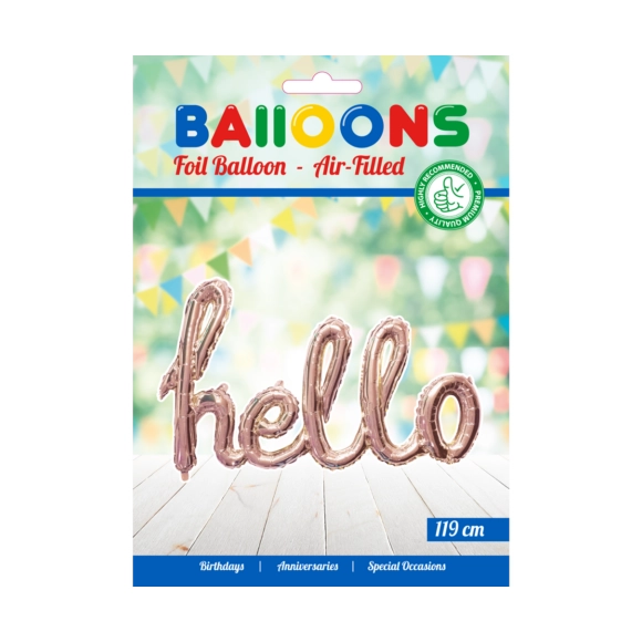 Folieballon HELLO - 1 woord - Rosé Goud - 119cm
