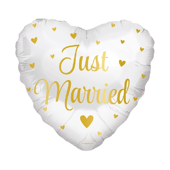 Folieballon Just Married Goud en Wit 46cm