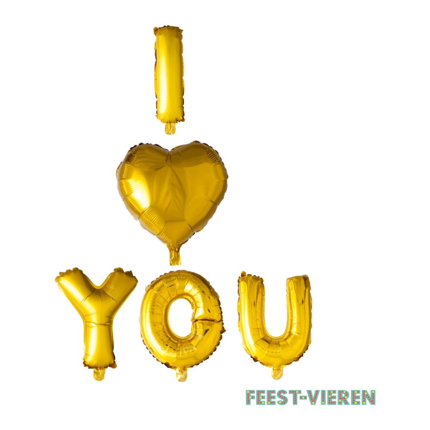 Folieballon Letters I "hartje" You goud 41cm