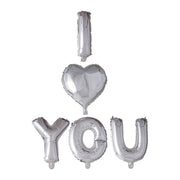 Folieballon Letters I "hartje" You zilver 41cm