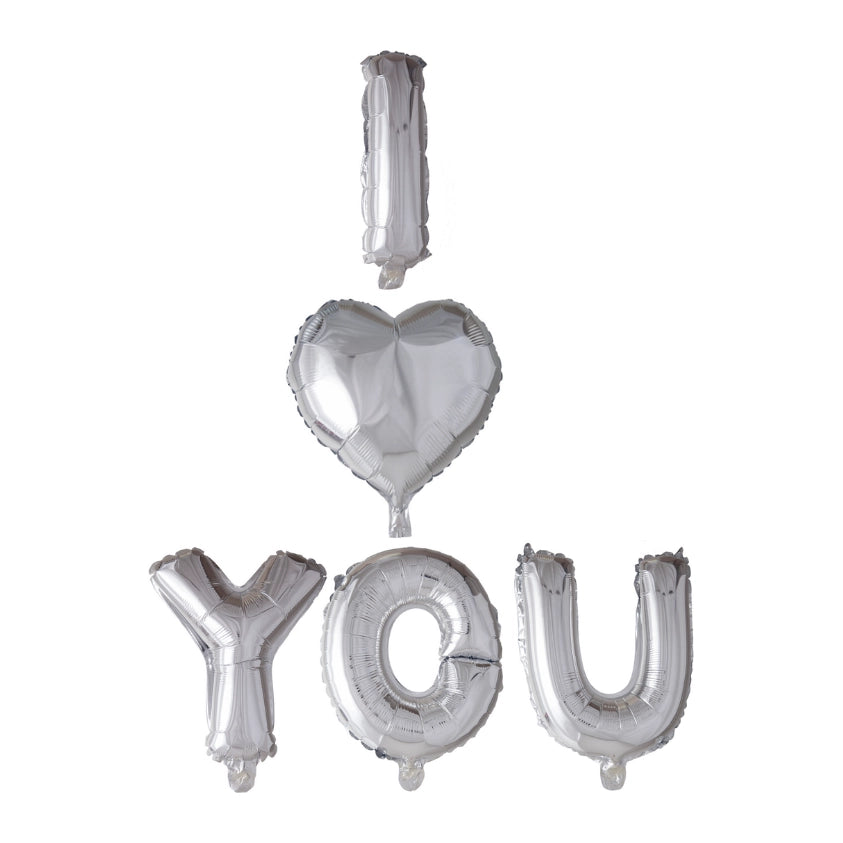 Folieballon Letters I "hartje" You zilver 41cm