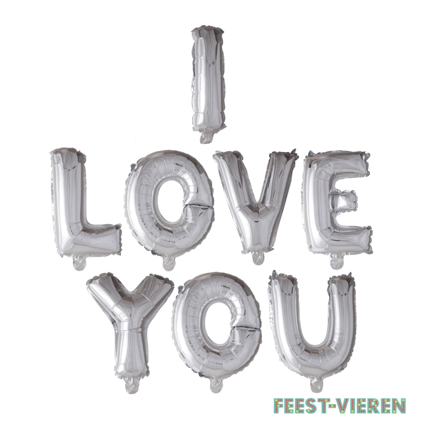 Folieballon Letters I LOVE YOU Zilver 41cm