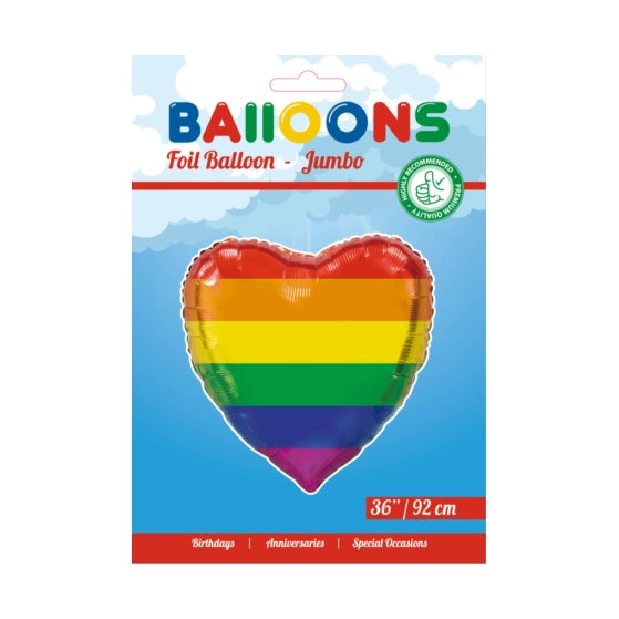 Folieballon Regenboog Vlag - Hartvorm - 92cm