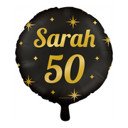 Folieballon Sarah 50 jaar - goud zwart - 45cm
