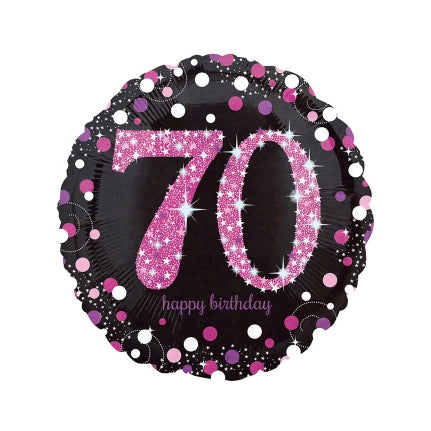 Folieballon Sparkling Pink 70 jaar 43cm