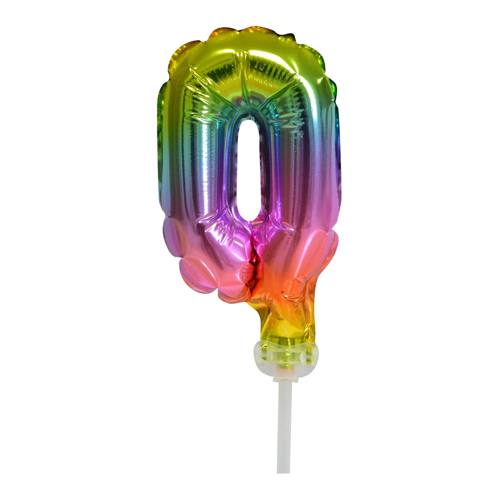 Folieballon taartversiering regenboog cijfer 0