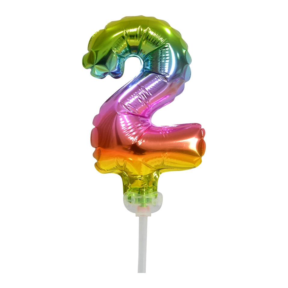 Folieballon taartversiering regenboog cijfer 2
