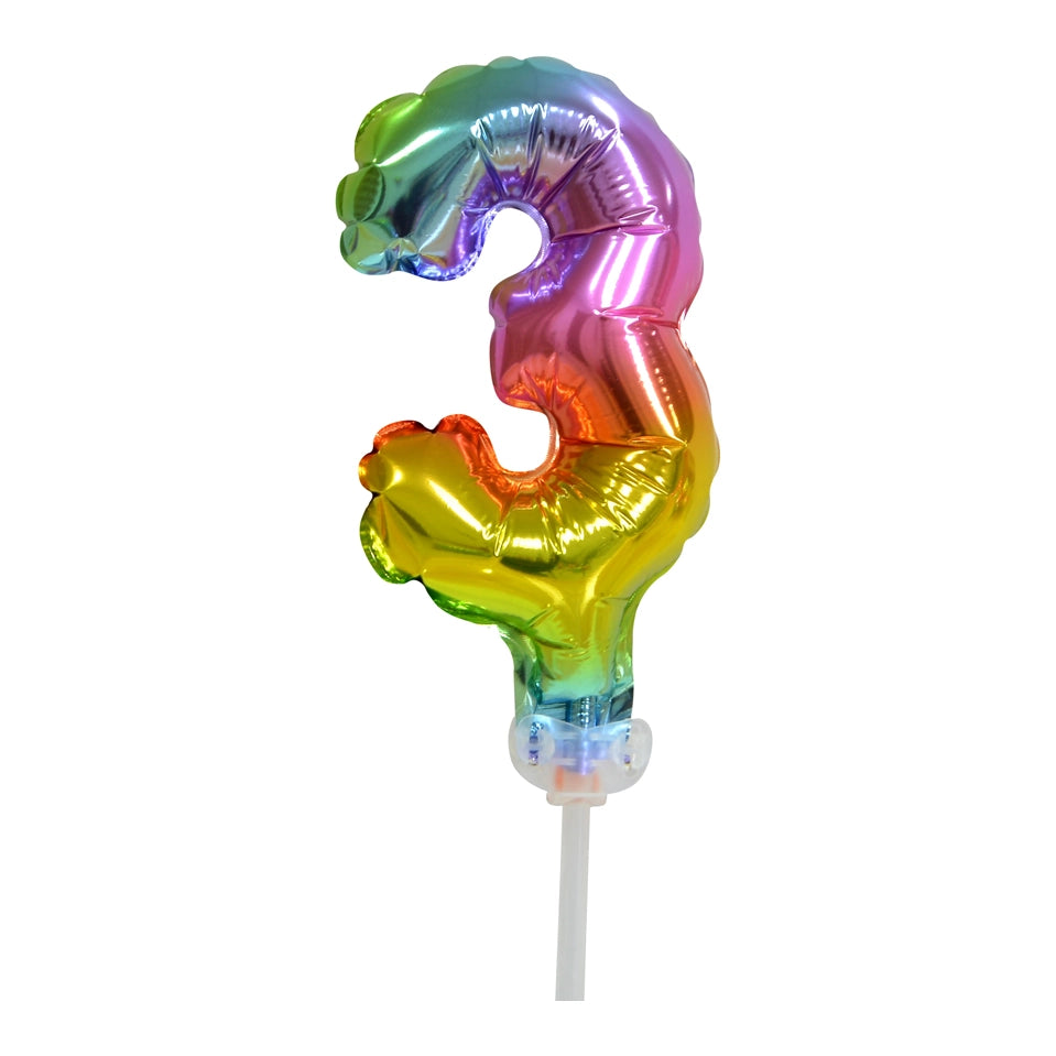 Folieballon taartversiering regenboog cijfer 3