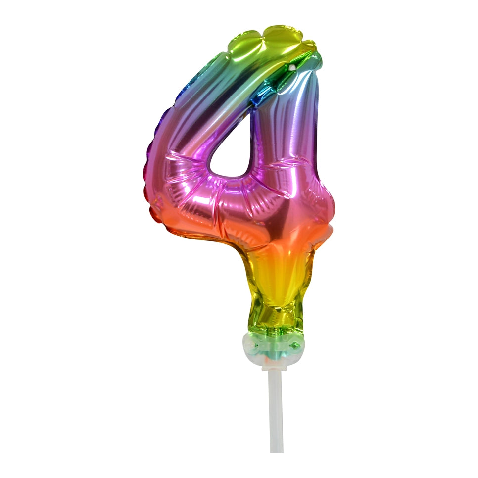 Folieballon taartversiering regenboog cijfer 4