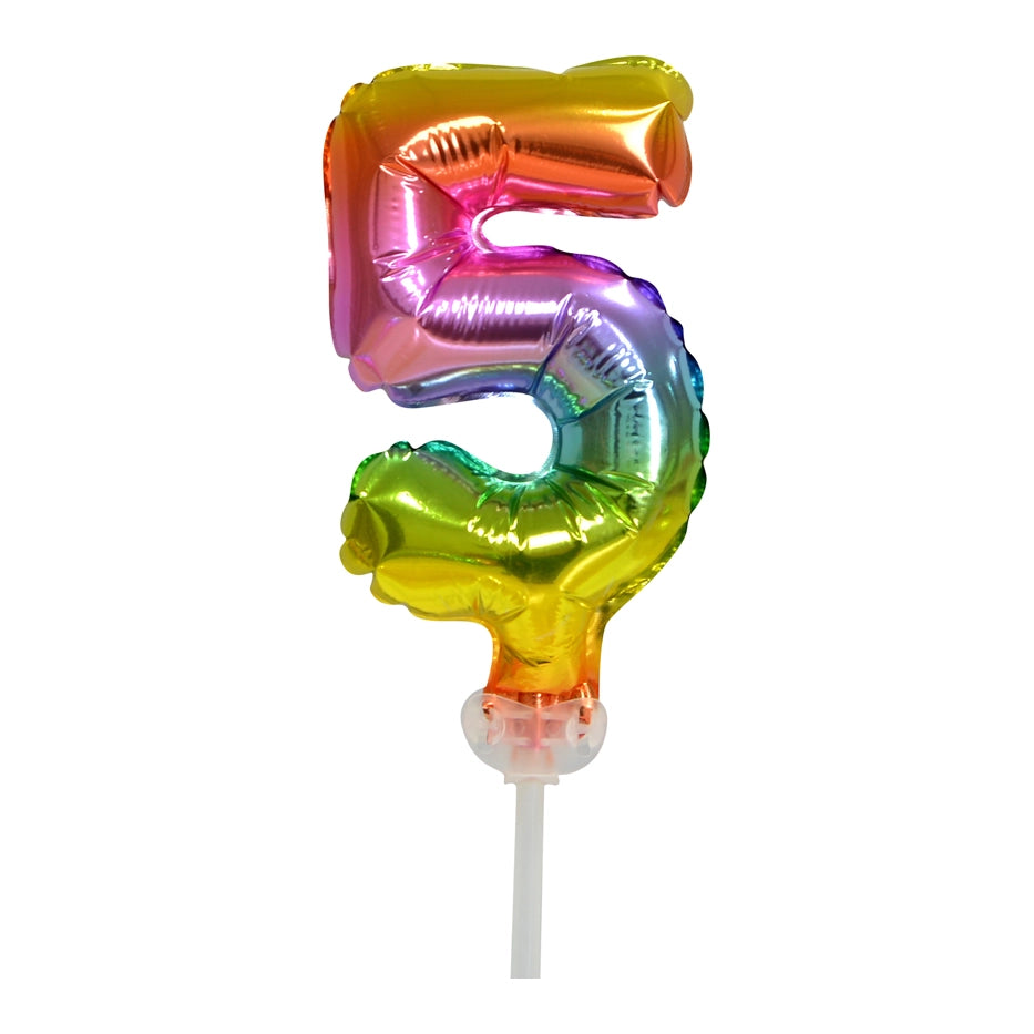 Folieballon taartversiering regenboog cijfer 5