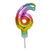 Folieballon taartversiering regenboog cijfer 6