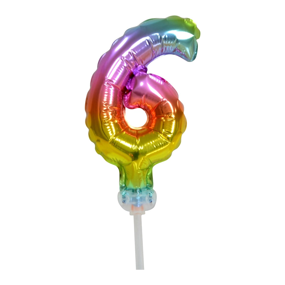 Folieballon taartversiering regenboog cijfer 6