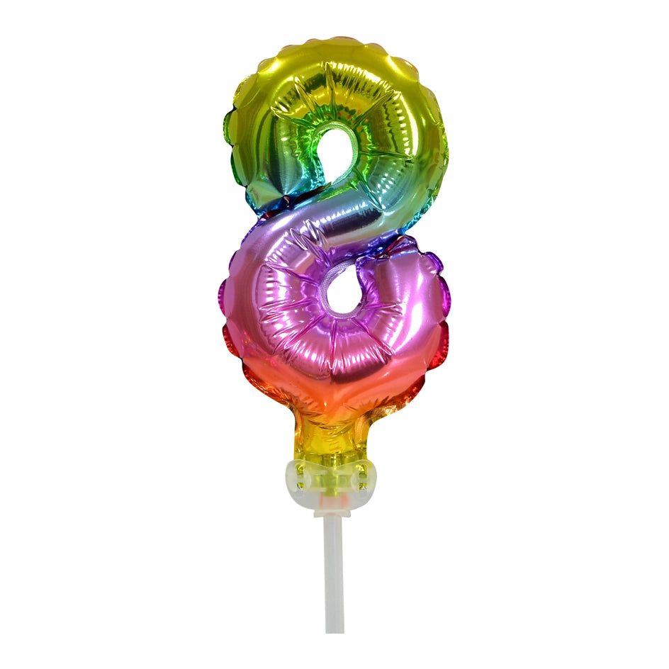 Folieballon taartversiering regenboog cijfer 8