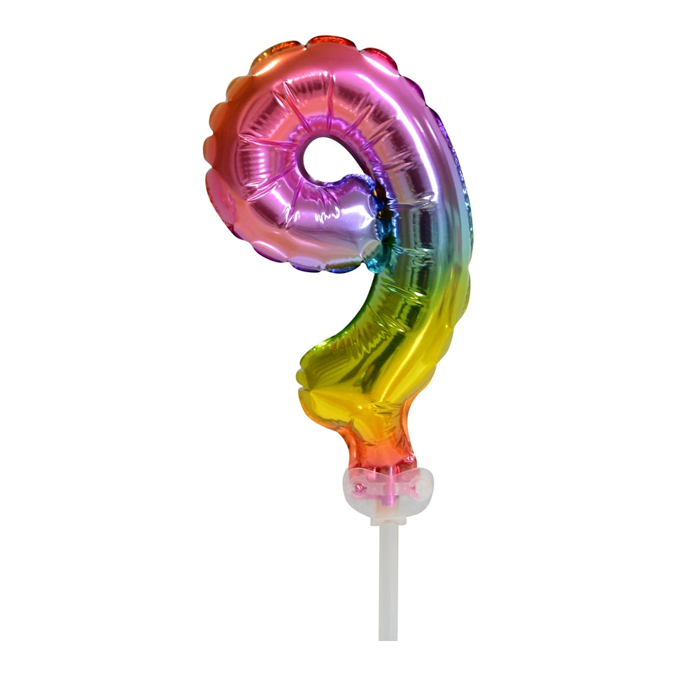 Folieballon taartversiering regenboog cijfer 9