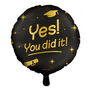 Folieballon Yes You did It - goud zwart - 45cm
