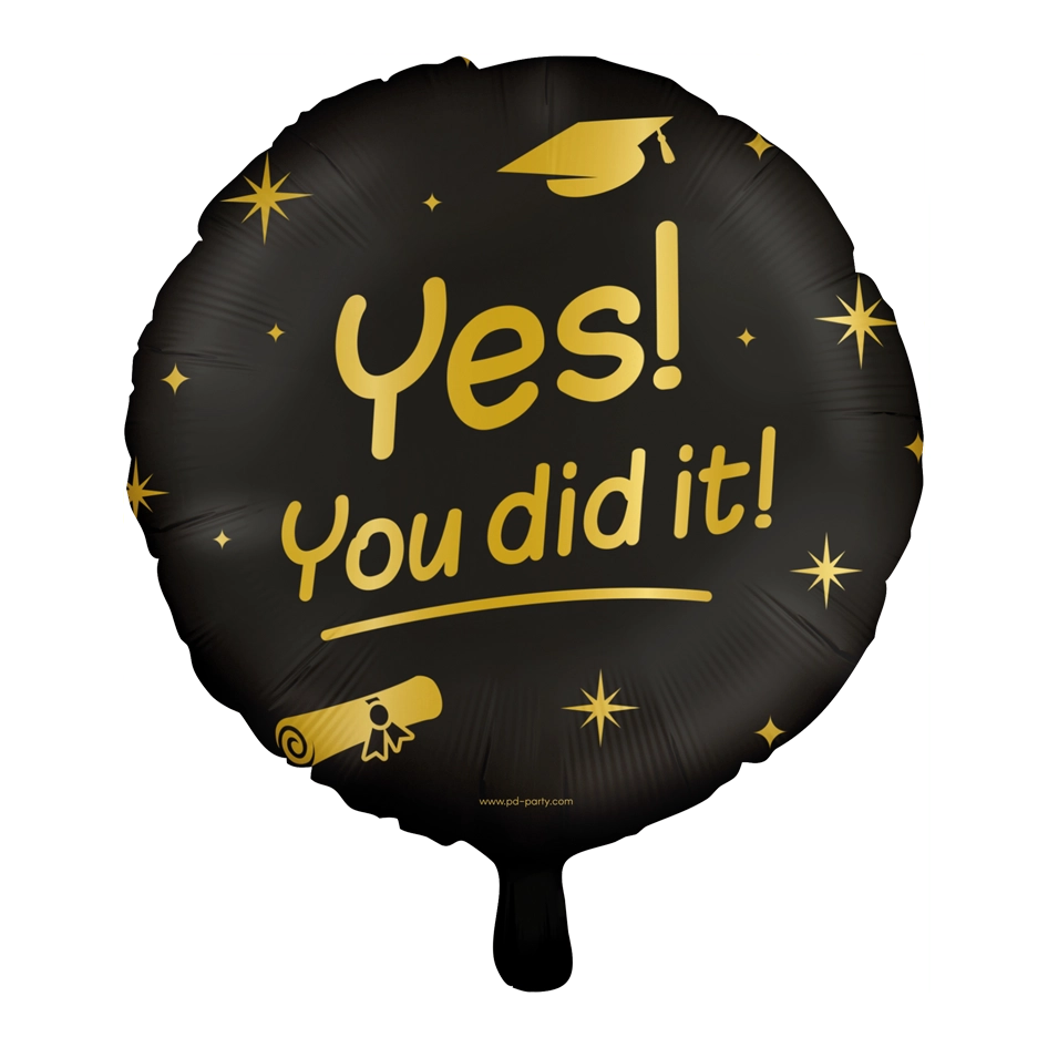 Folieballon Yes You did It - goud zwart - 45cm