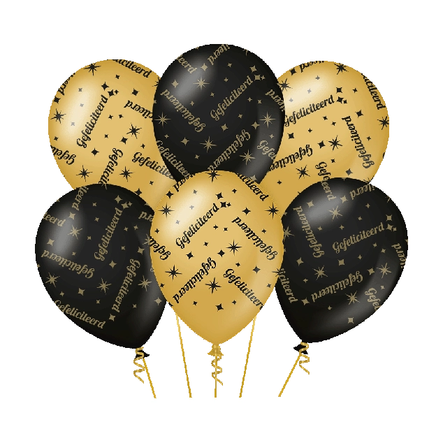 Gefeliciteerd ballonnen goud zwart 6 stuks - 30 cm - Classy Party