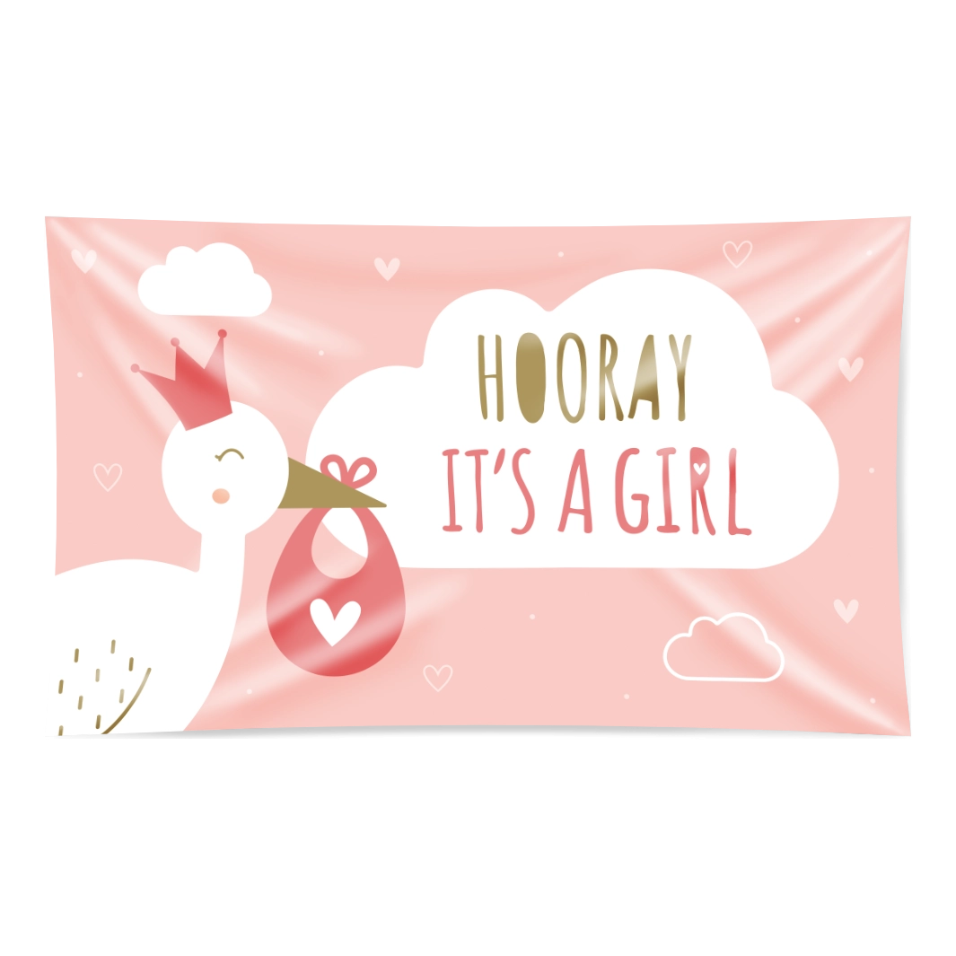 Gevel vlag - Geboorte meisje - Hooray It's a girl!  90x150cm