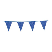 Glitter vlaggenlijn blauw 6 meter (vlaggetjes 16x20cm)