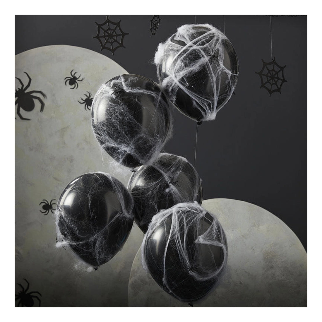 Halloween ballonnen met web en spinnen 30cm 5 stuks