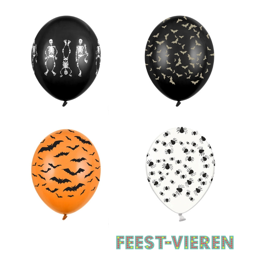 Halloween ballonnen set spinnen, vleermuizen en skelletten 24 stuks