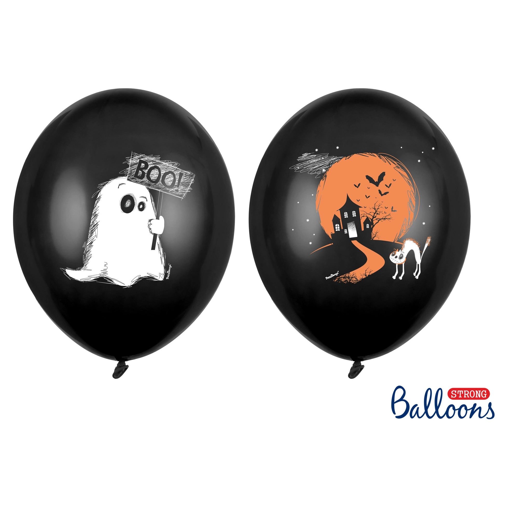 Halloween ballonnen spook BOO zwart 30cm 6 stuks