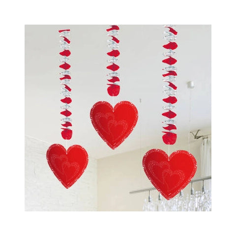 Hangdecoratie Hartjes Rood - 3 stuks