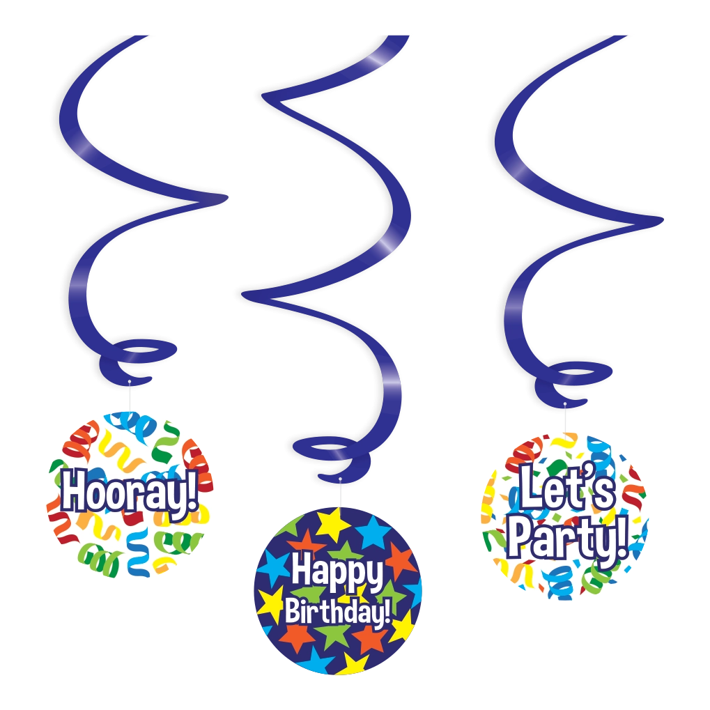 Happy Birthday Cartoon - Swirl decoratie - 3 stuks