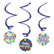 Happy Birthday Cartoon - Swirl decoratie - 3 stuks