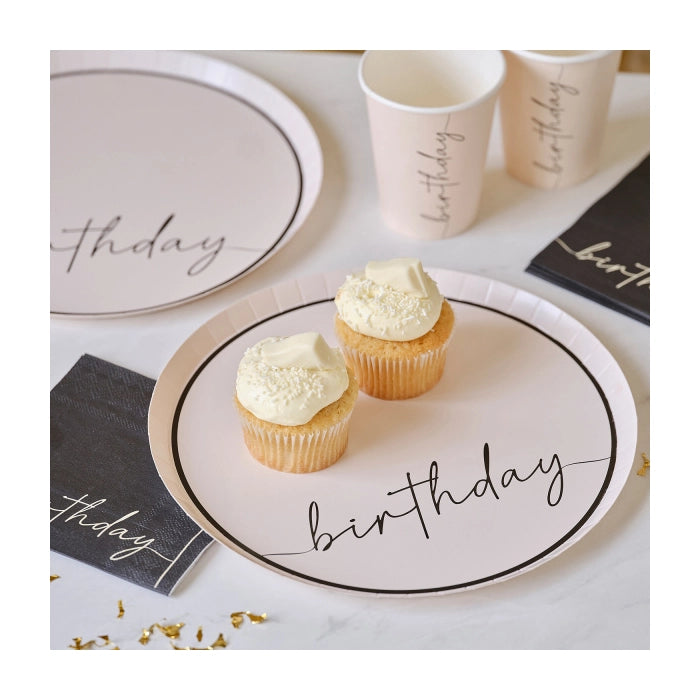 Happy Birthday papieren borden 8 stuks 25cm