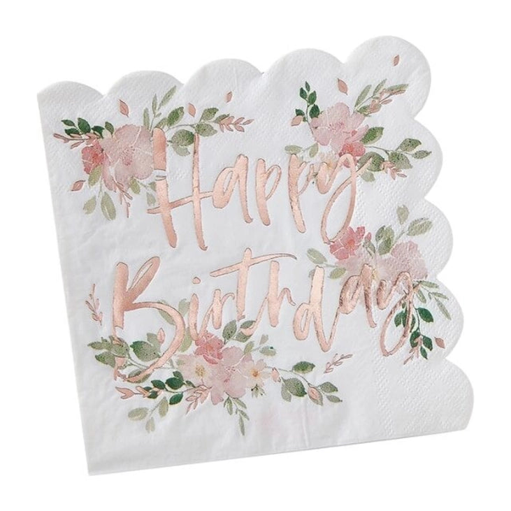 Happy Birthday papieren servetten Floral 33cm