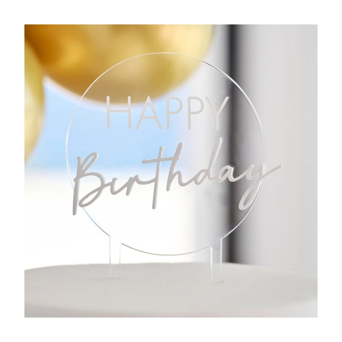 Happy Birthday taartdecoratie champagne kleur 12x18cm