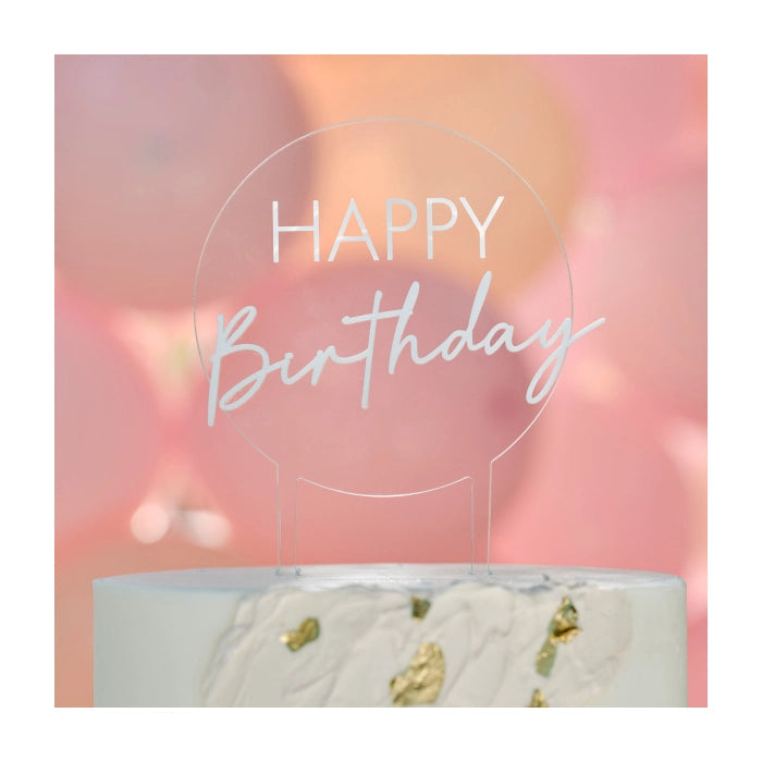 Happy Birthday taartdecoratie champagne kleur 12x18cm
