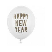 Happy New Year Ballon wit/zilver, 6 stuks, 30cm