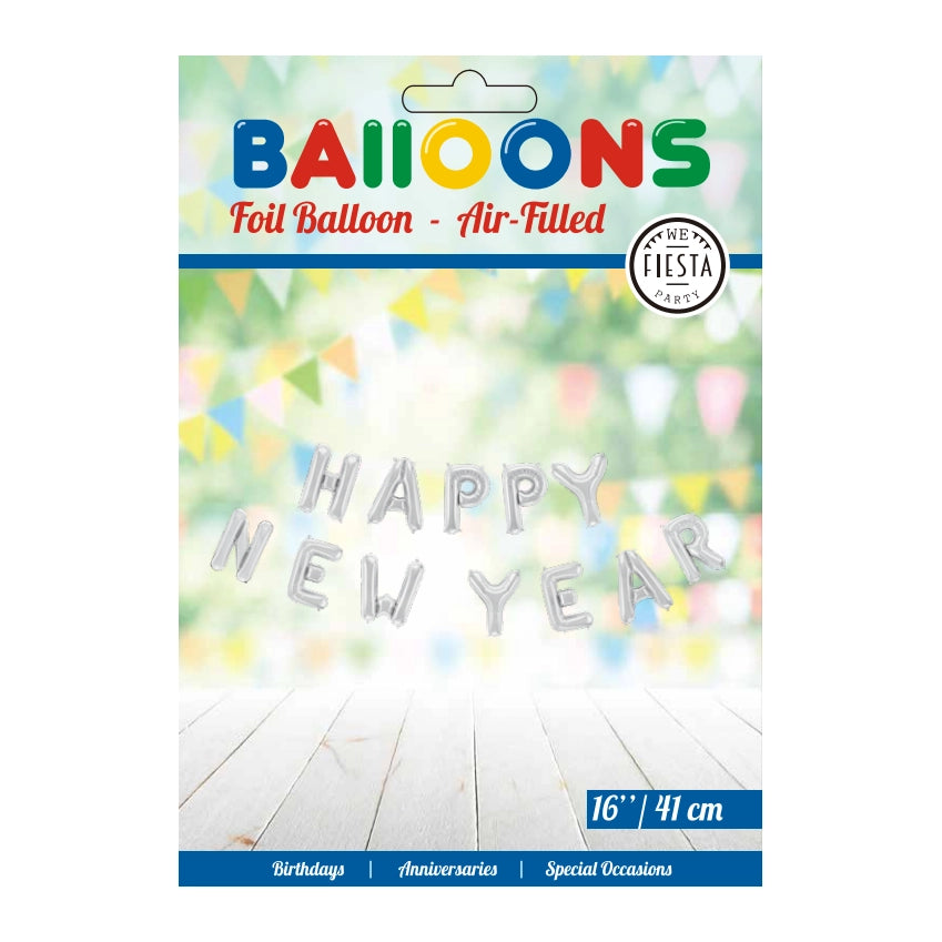 Happy New Year folieballon zilver