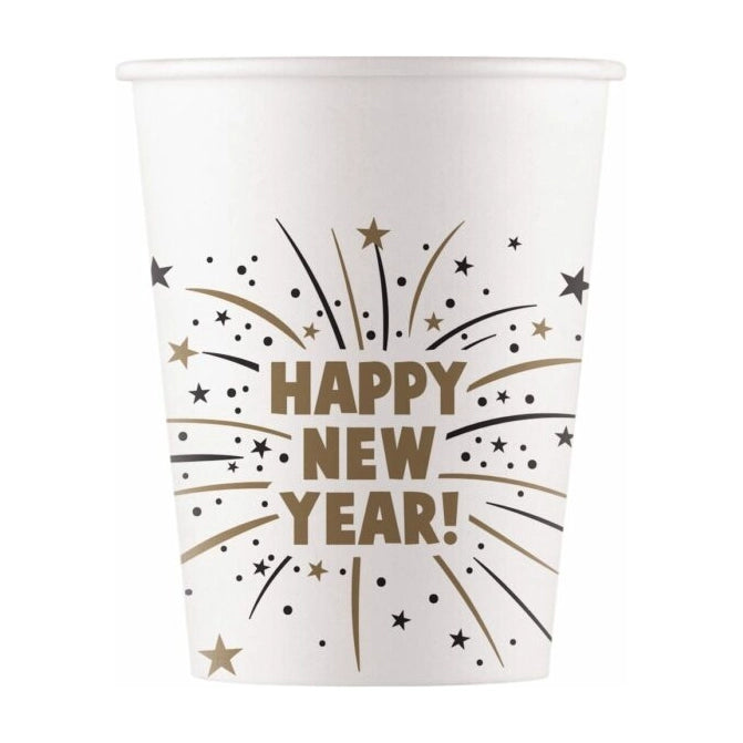 Happy New Year papieren bekers 200ml 8 stuks
