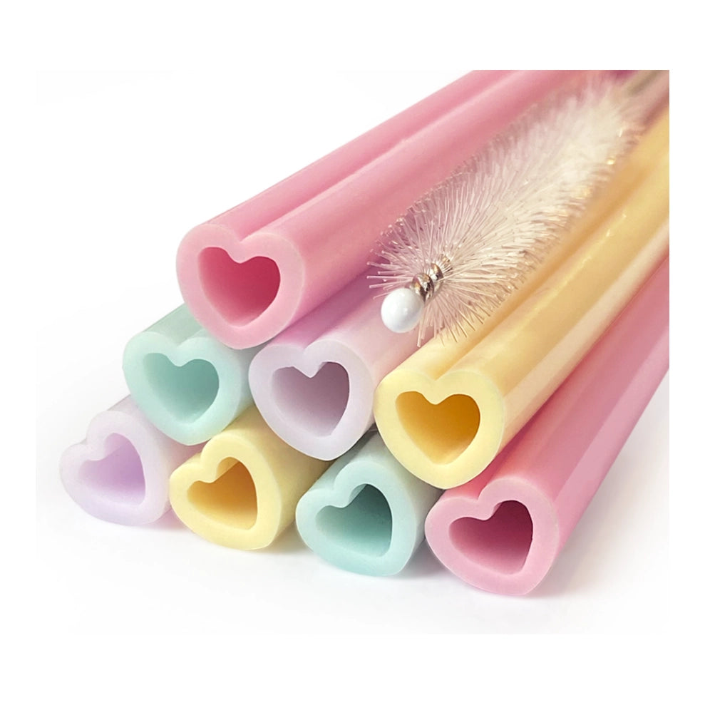 Herbruikbare silicone rietjes Watercolor Hearts 8 stuks
