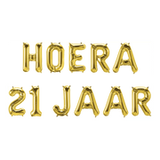 Hoera 21 jaar folieballonnen set goud 41cm