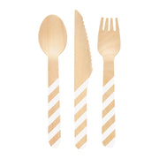 Houten bestek wit gestreept 12 delig