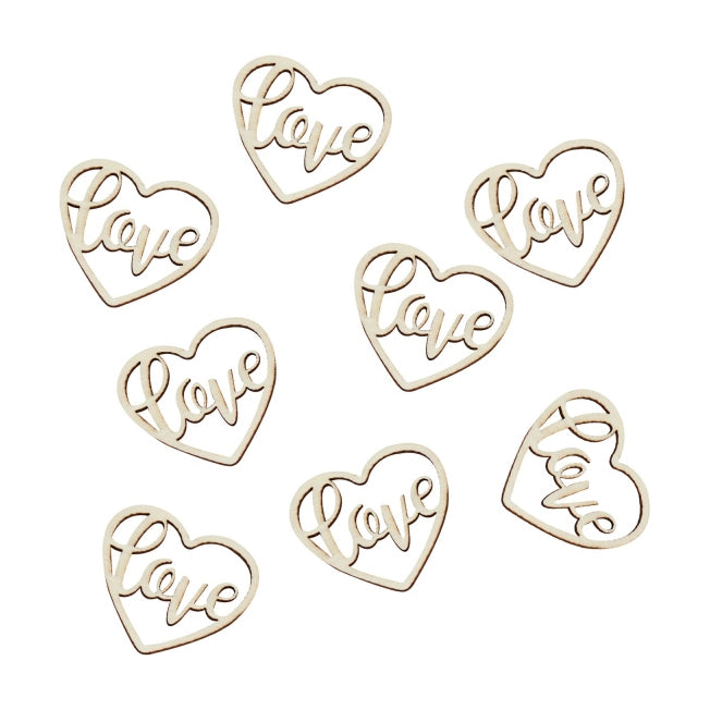 Houten hartjes Love confetti 24 stuks ca. 3,5x4cm