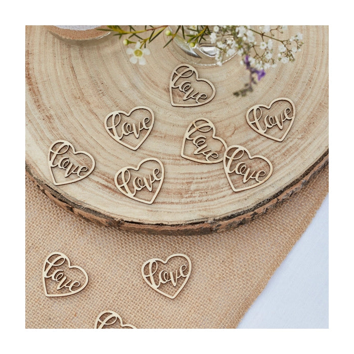 Houten hartjes Love confetti 24 stuks ca. 3,5x4cm